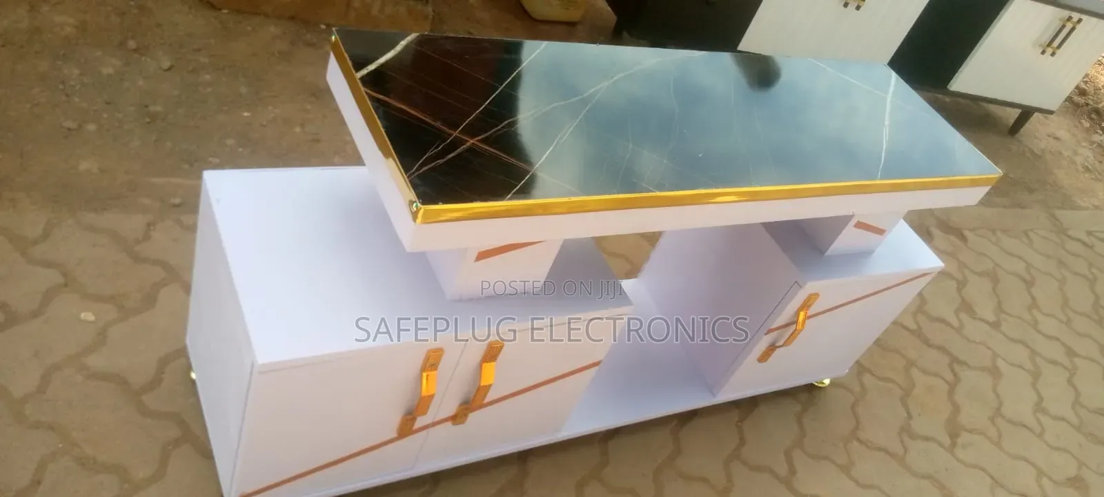 White and Gold TV Stand With Marble Sheet Top
