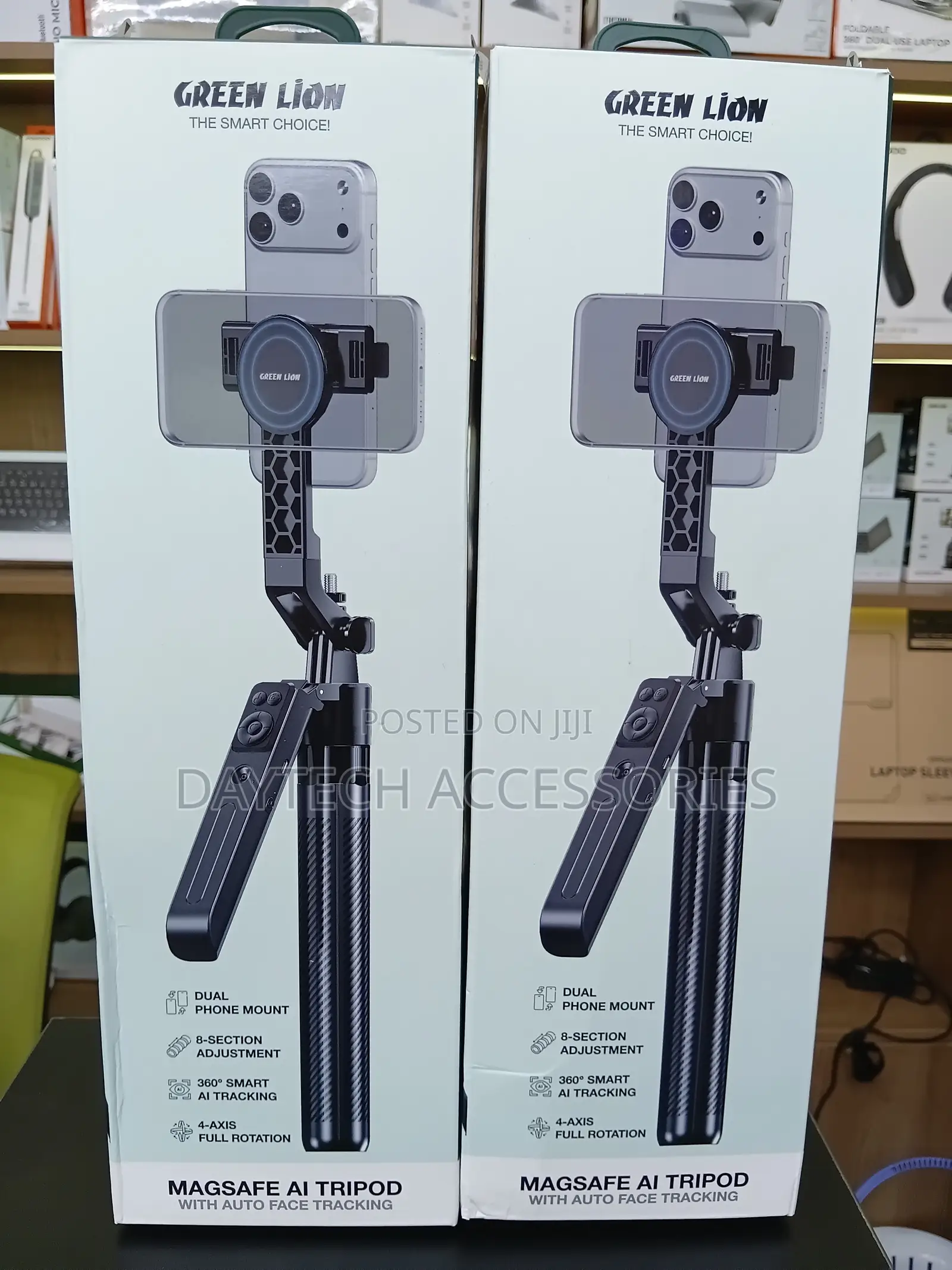Green Lion MagSafe AI Tripod Stand With Auto Face Tracking – Black
