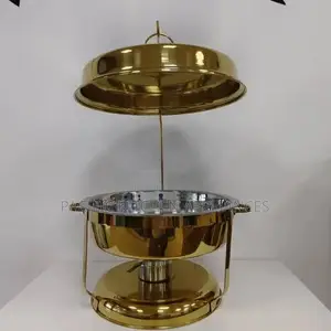 6 LTR Gold Round Chaffing Dish With Hanging Stand