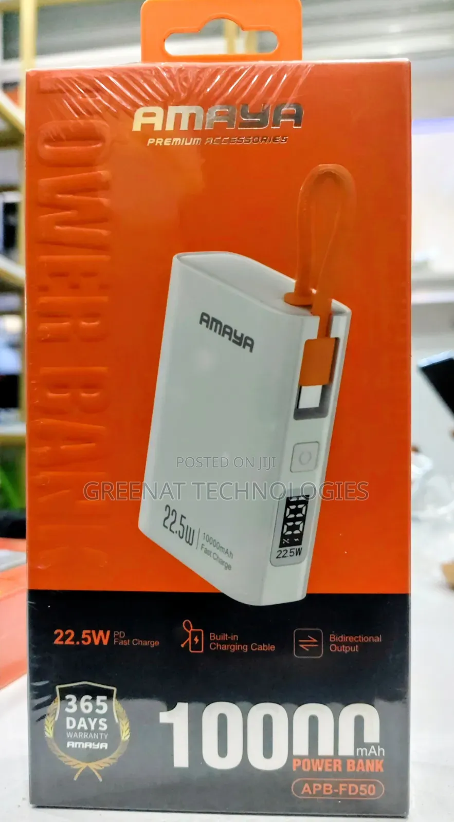 AMAYA Power Bank 10000mAh APB-FD50 22.5W PD Fast Charge Builtin Cable