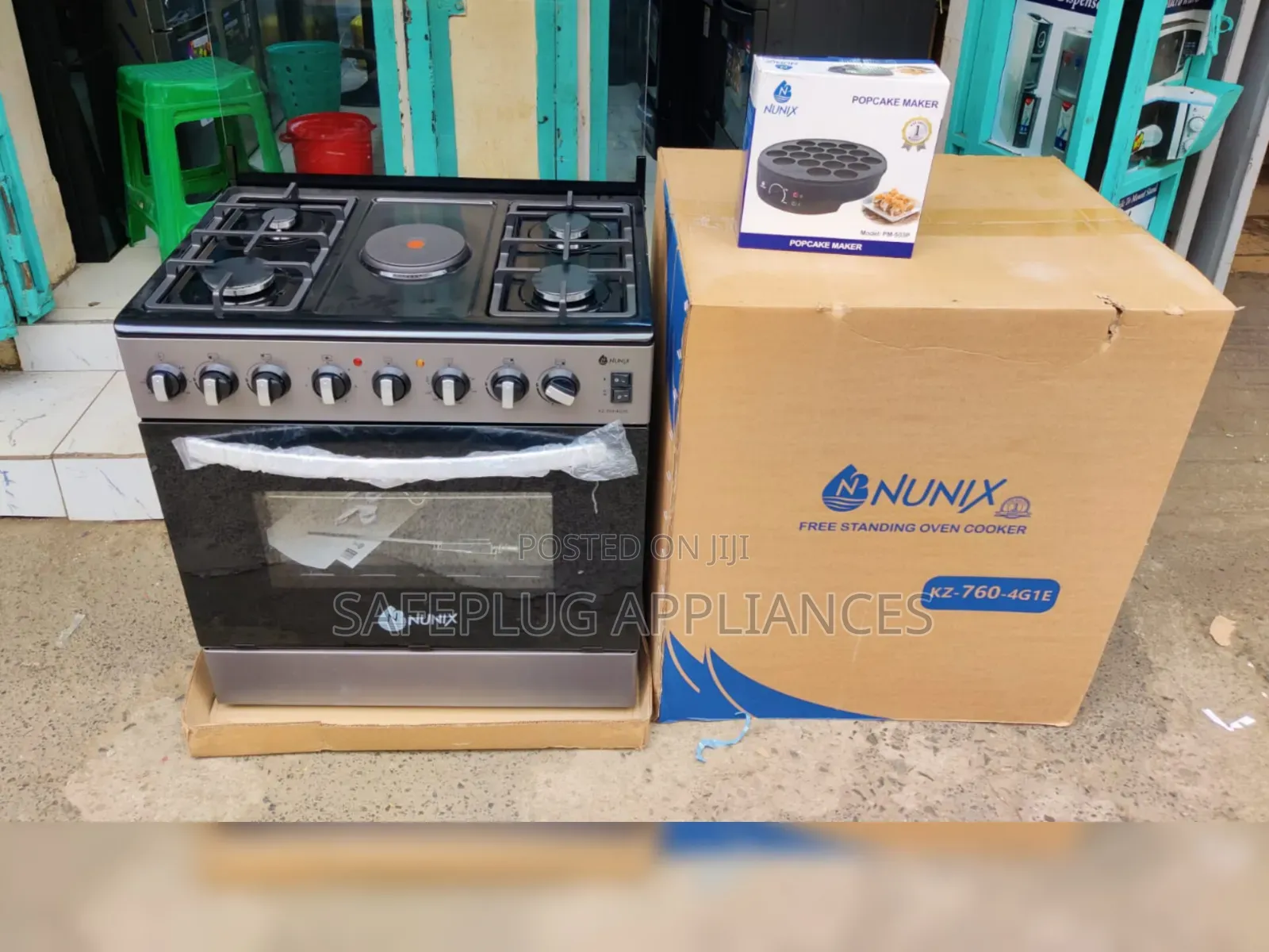 Nunix 60×70cm Standing Cooker – 4 Gas Burners + 1 Electric Plate