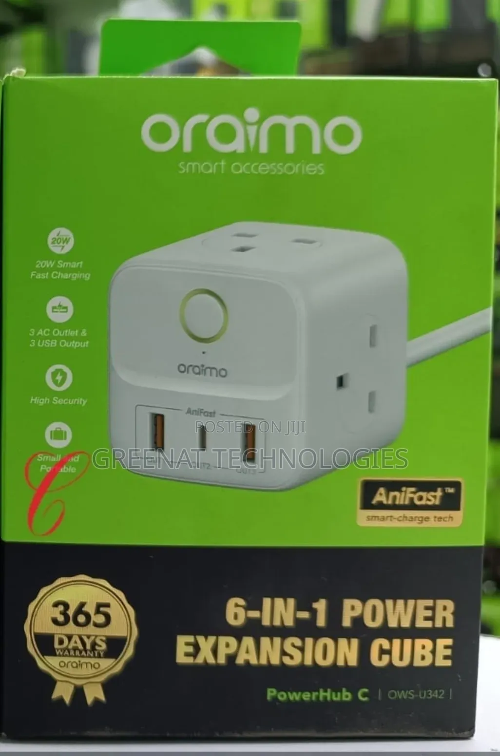 Oraimo PowerHub 6-in-1 Power Expansion Cube 20W Fast 3 AC & 3 USB
