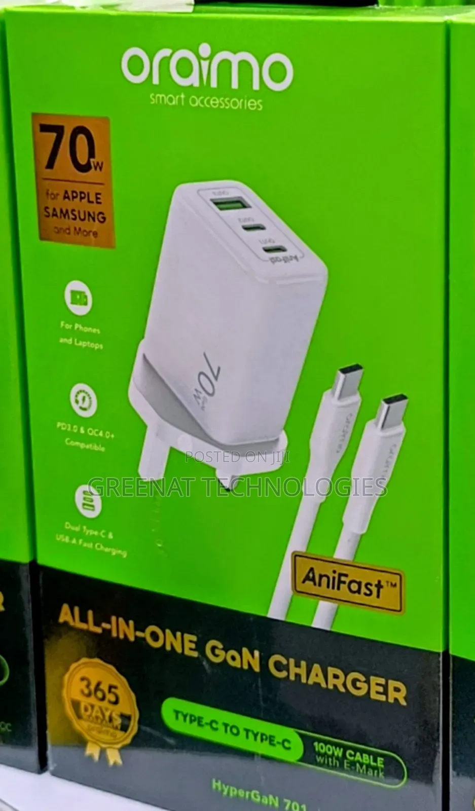 Oraimo HyperGaN 70W GaN Fast Charger With 3 Ports