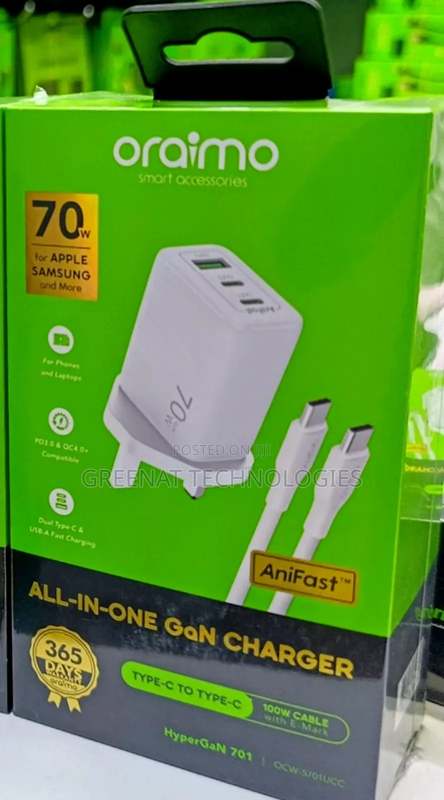 Oraimo HyperGaN 70W GaN Fast Charger With 3 Ports