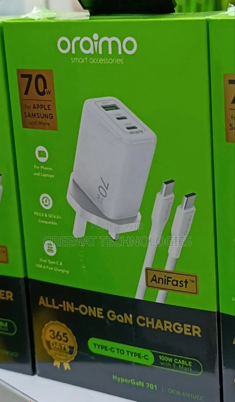 Oraimo HyperGaN 70W GaN Fast Charger With 3 Ports