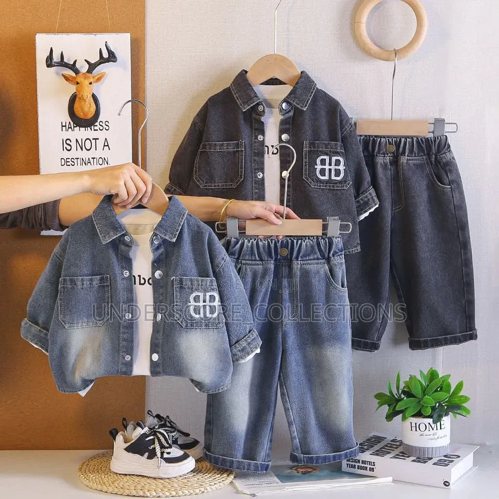 Children Unisex Denim Three Piece Set