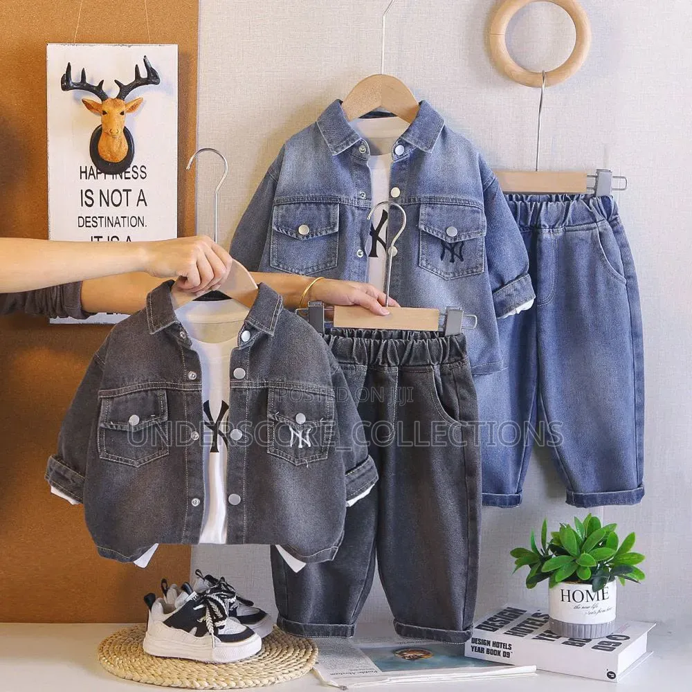 Children Unisex Denim Three Piece Set