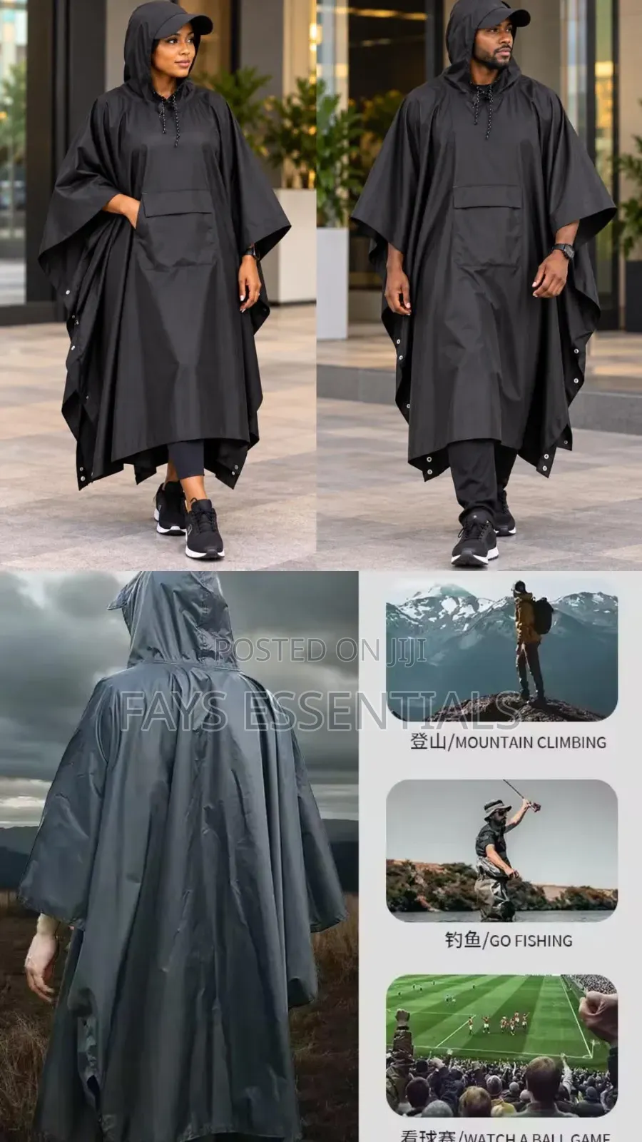 Unisex Adult Rain Poncho With Cap