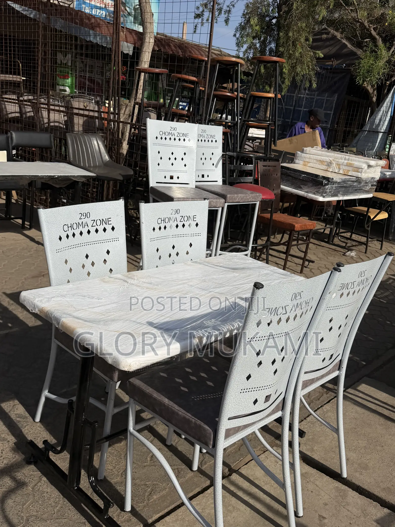 White Marble Table and Coated Restaurant Chairs