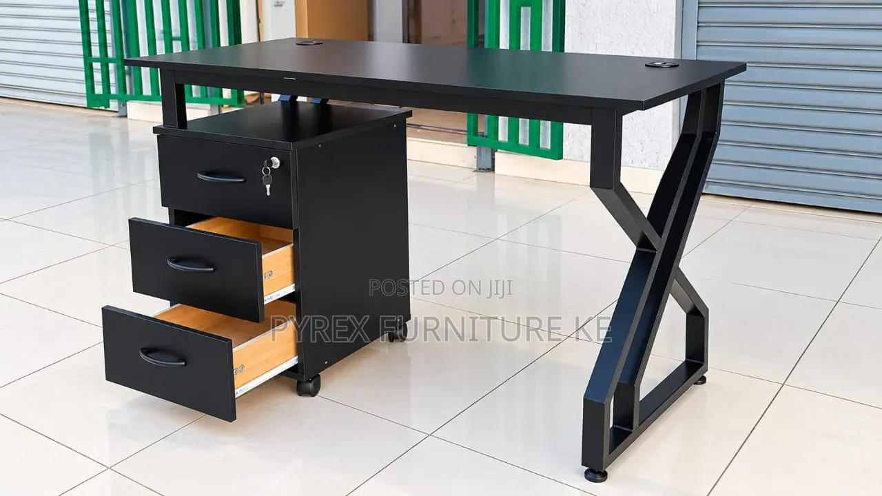 1.2m Black Office Desk With 3 Drawers