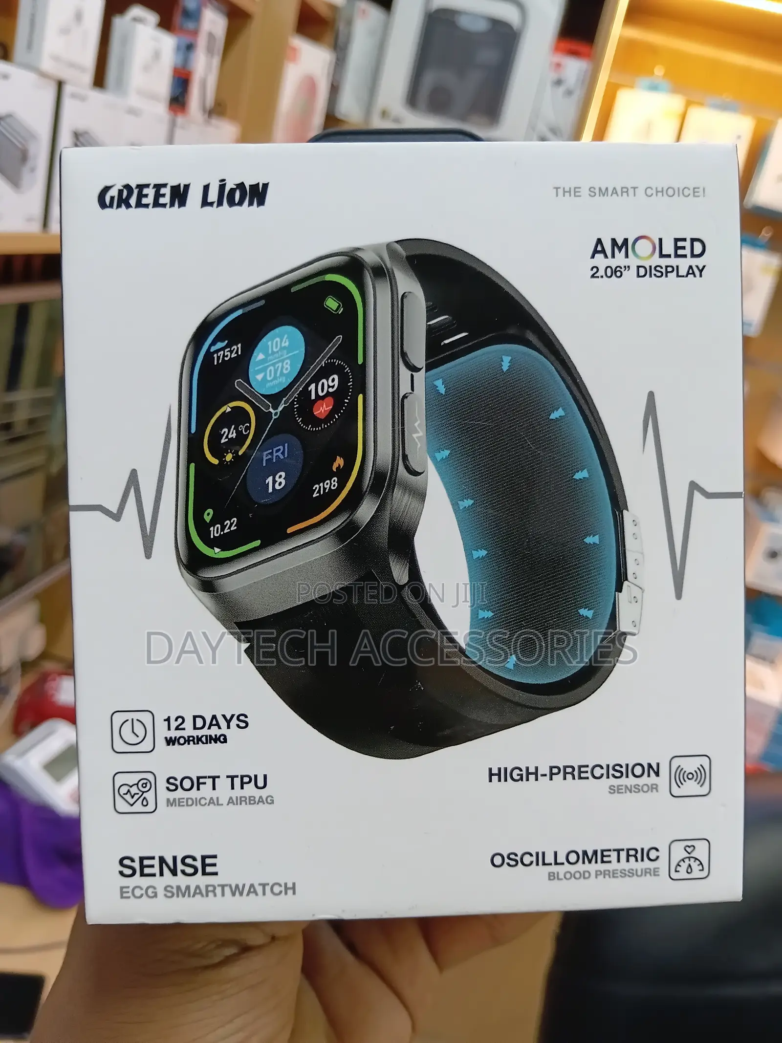 Green Lion Sense 2.06'' Screen ECG Smart Watch - Black