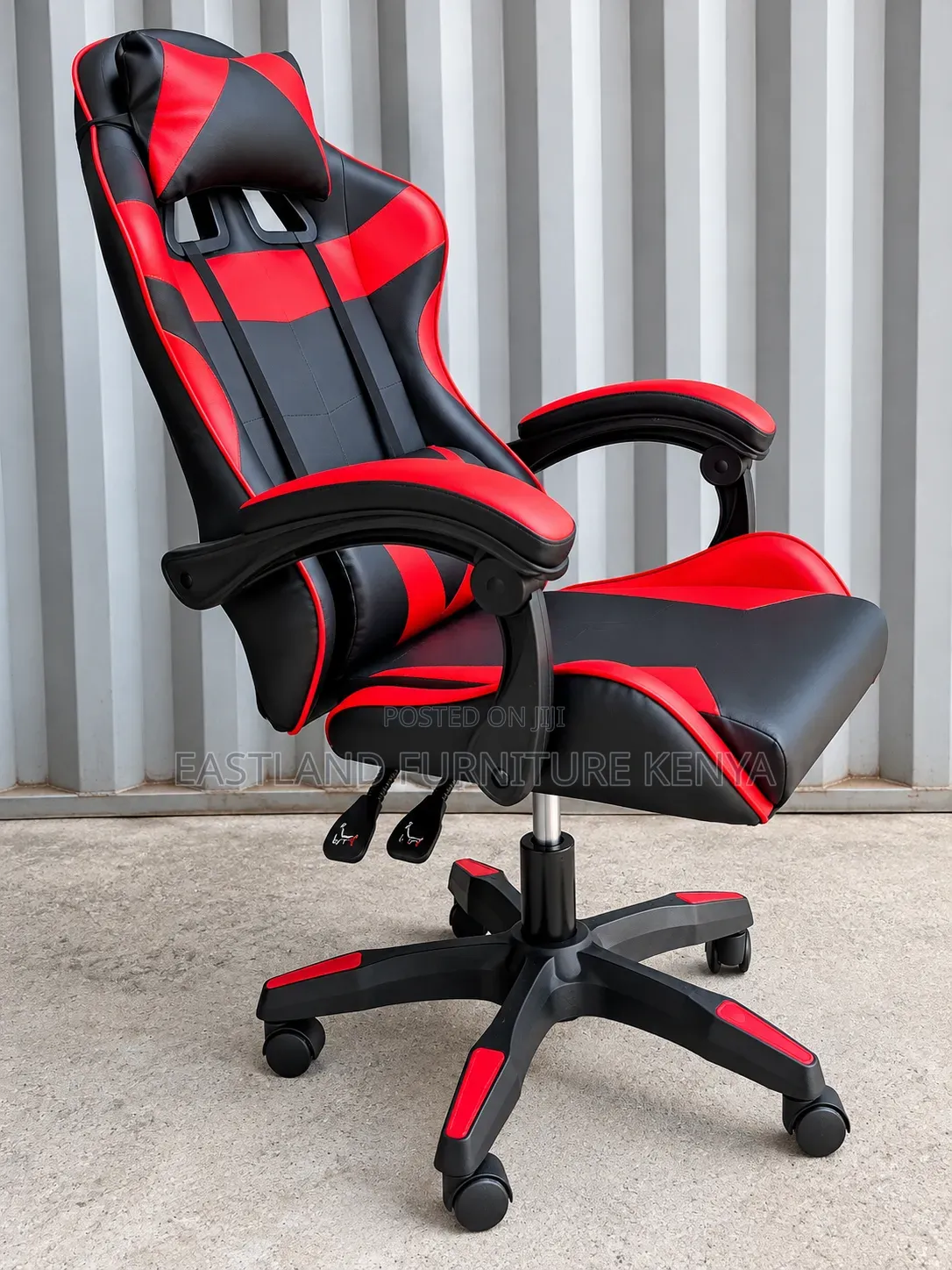 Red and Black Gaming Chair With Reclining Backrest and Footrest