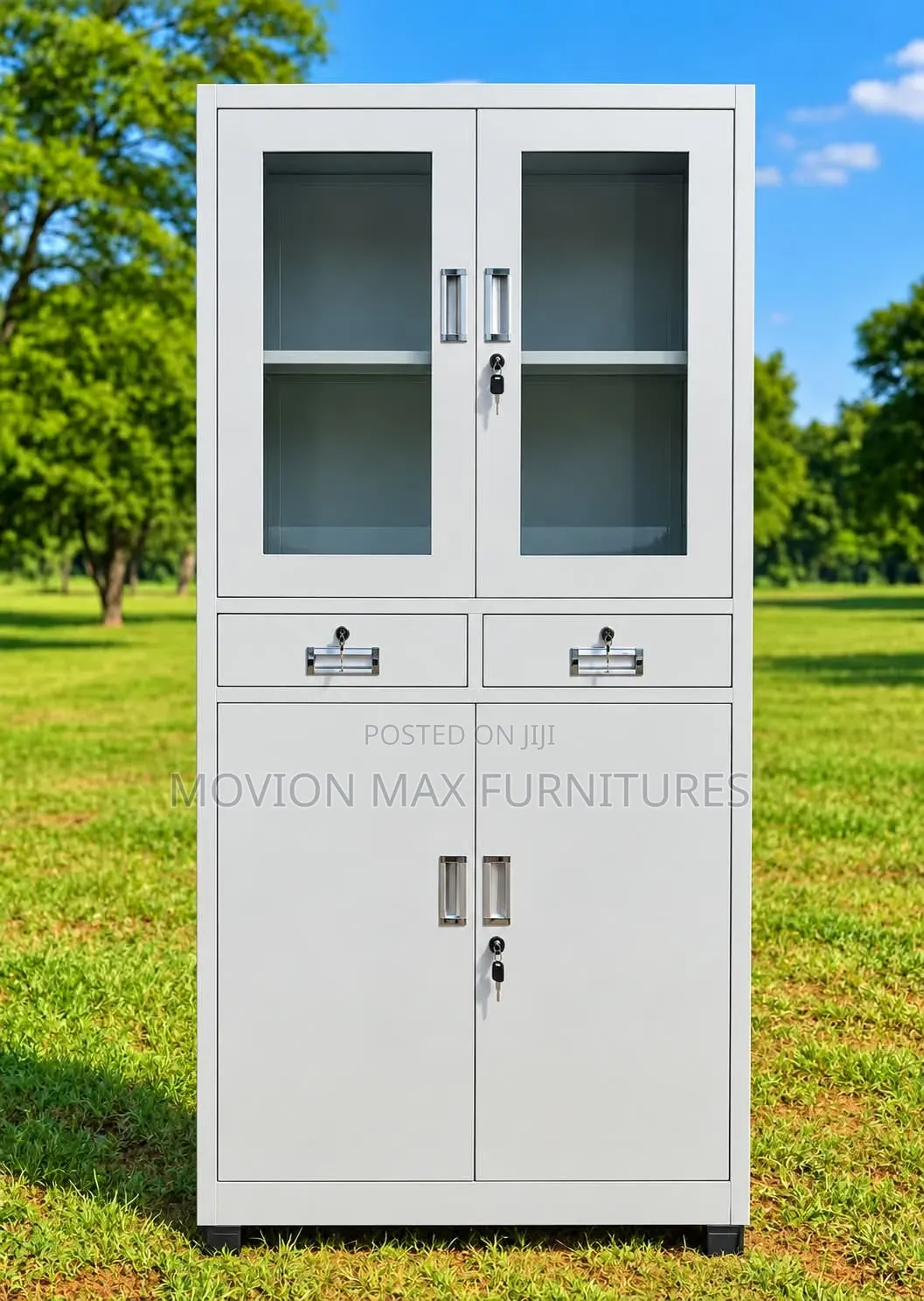 Cabinet, Modern White Steel Office Cabinet With Glass Doors