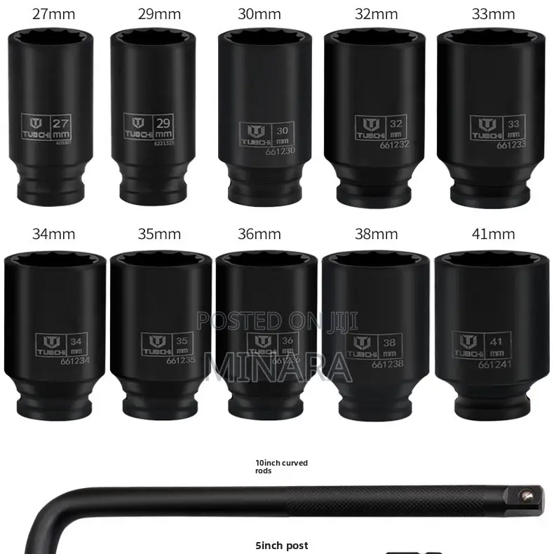 12 PC, Heavy Duty, 1⁄2” , Hub Axel Deep Impact Sockets, 27-41mm, 12pt