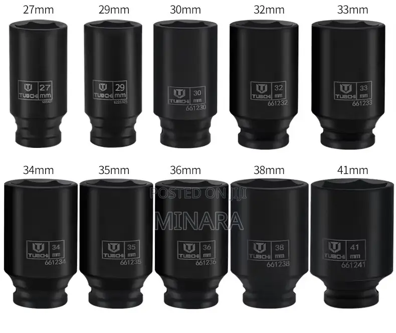 12 PC, Heavy Duty, 1⁄2”, Hub Axel Deep Impact Sockets, 27-41mm, 6pt