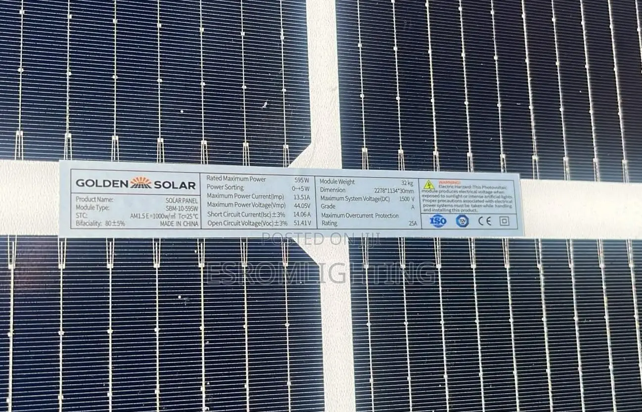 Golden Solar 595W Bifacial Monocrystalline Solar Panel