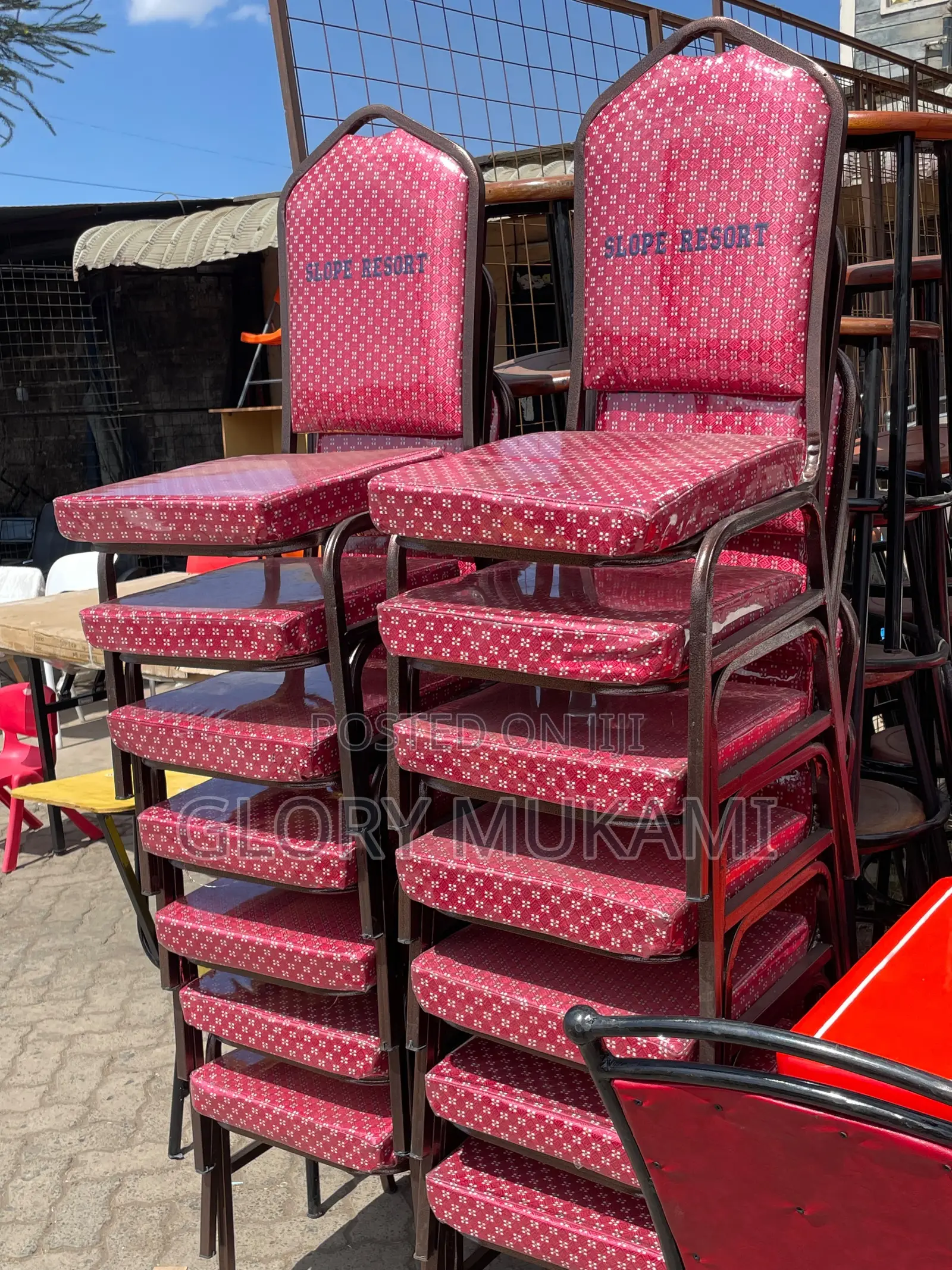 Red Conference Coated Chairs With Logo Printed