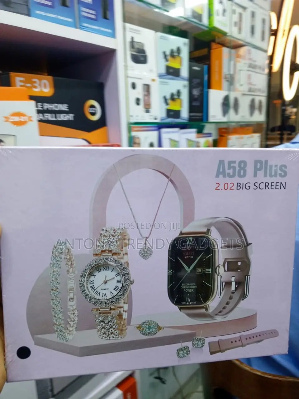 A58 Plus Smartwatch Gift Set With Necklace and Earrings