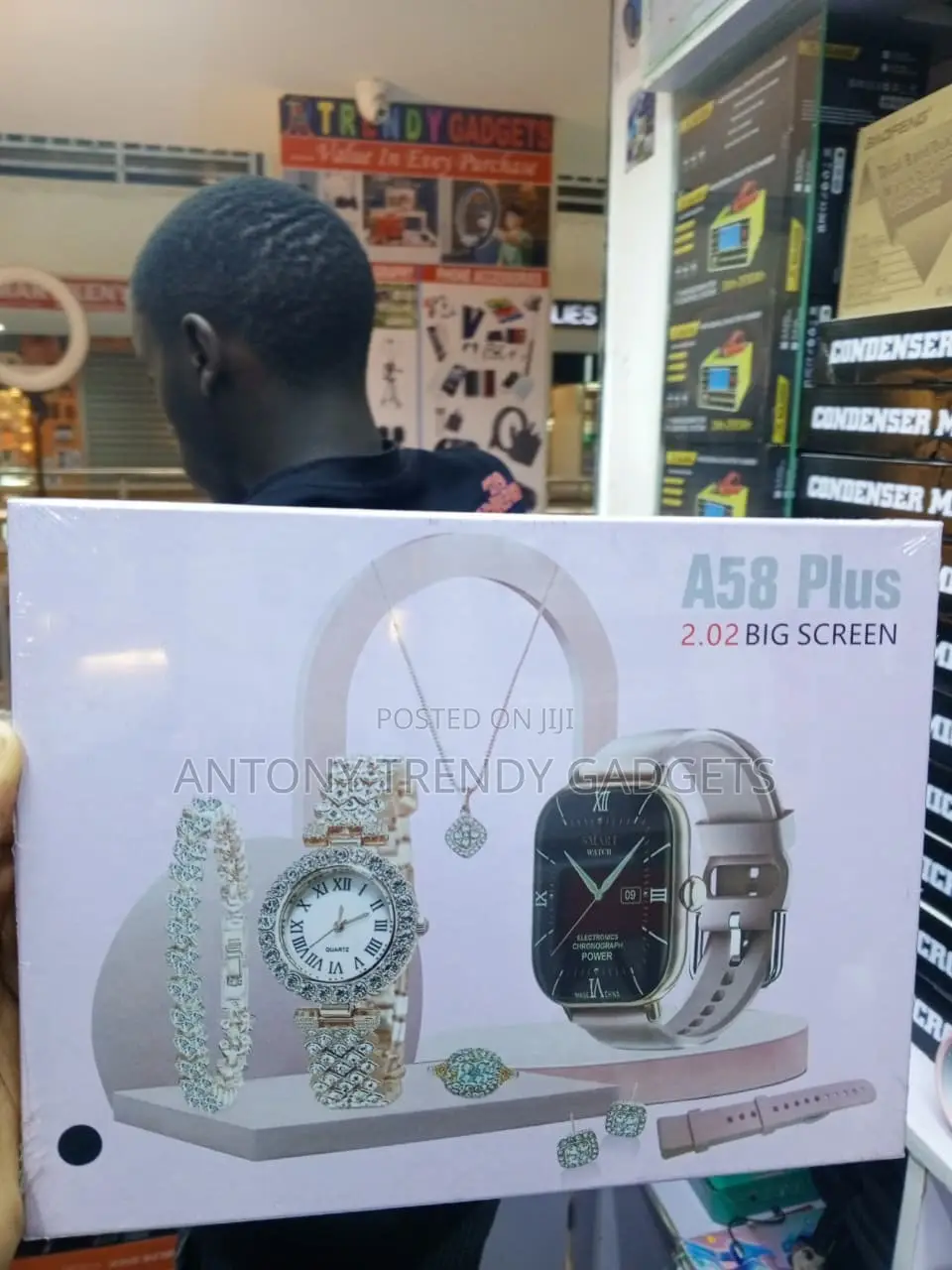 A58 Plus Smartwatch Gift Set With Necklace and Earrings