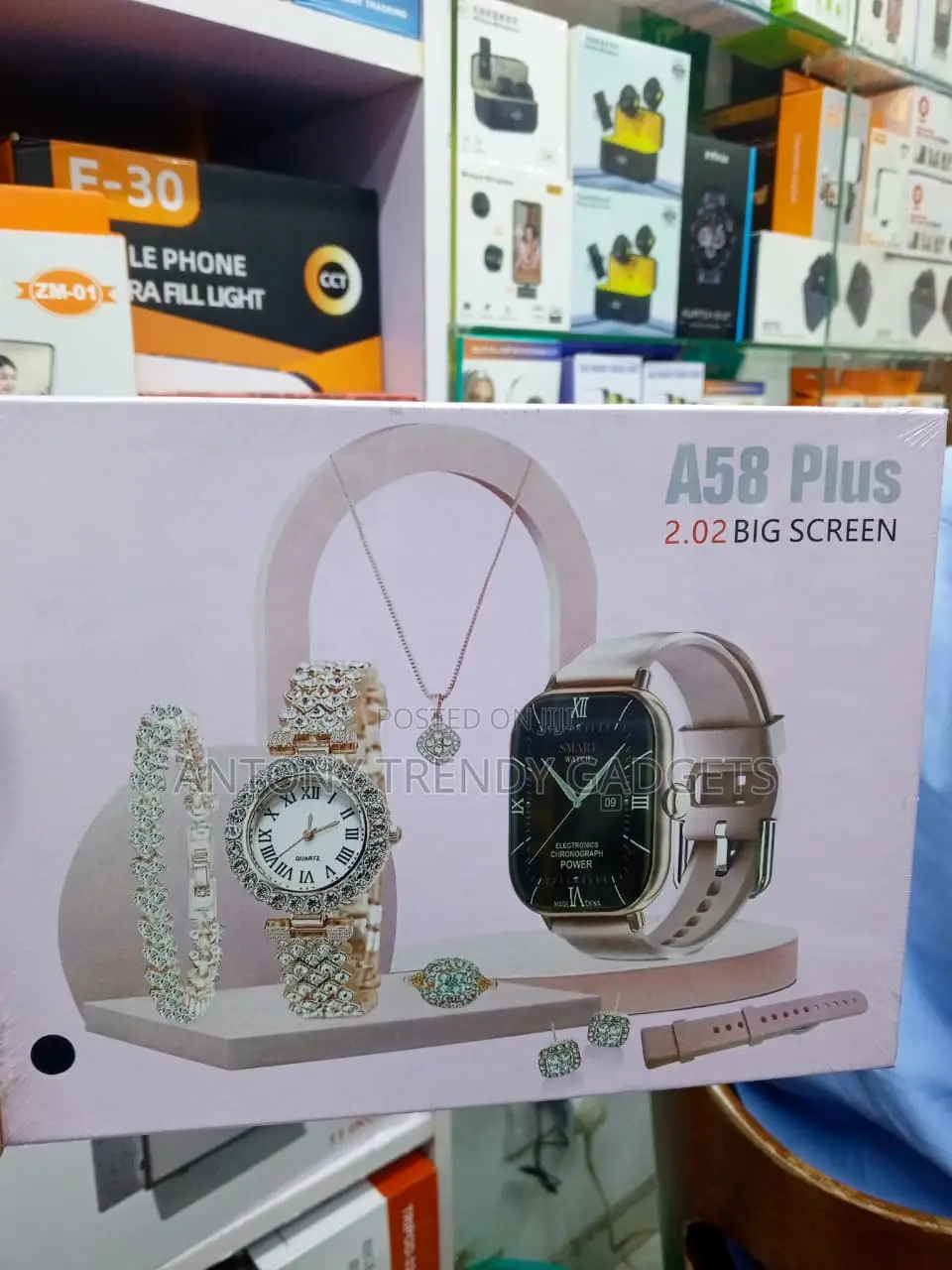 Rose Gold A58 Plus Smartwatch and Matching Jewelry Set