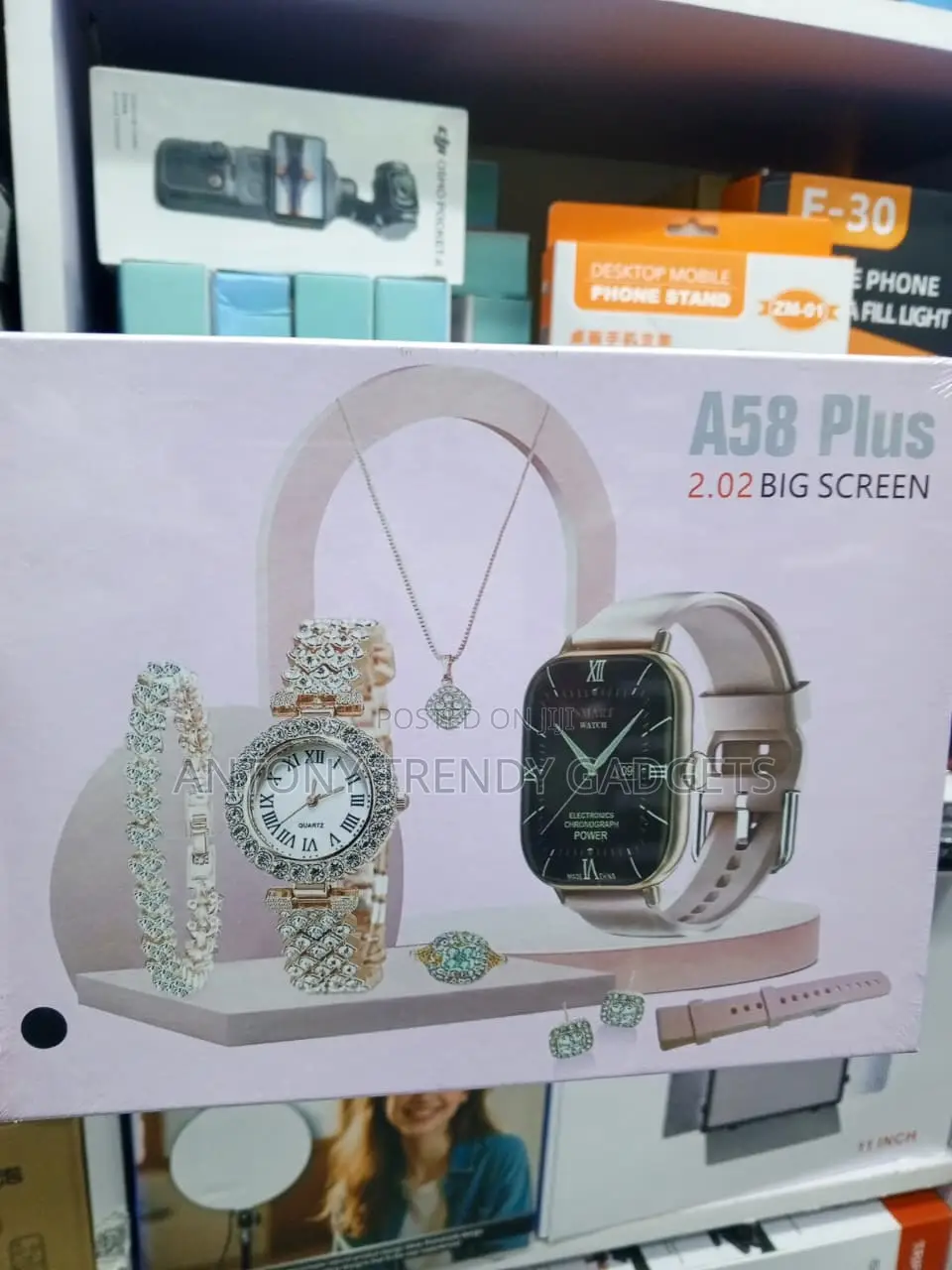 Rose Gold A58 Plus Smartwatch and Matching Jewelry Set