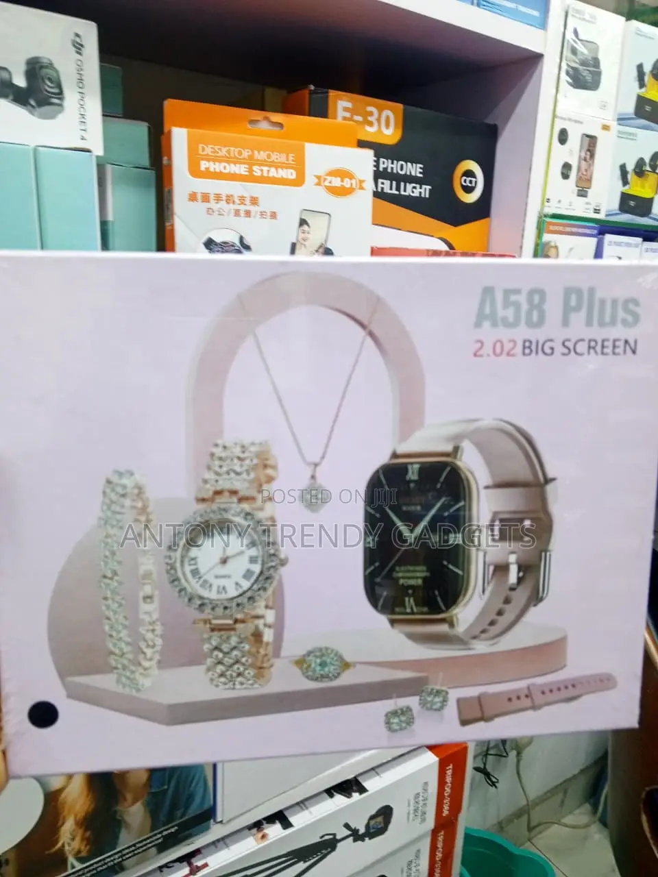 Rose Gold A58 Plus Smartwatch and Matching Jewelry Set