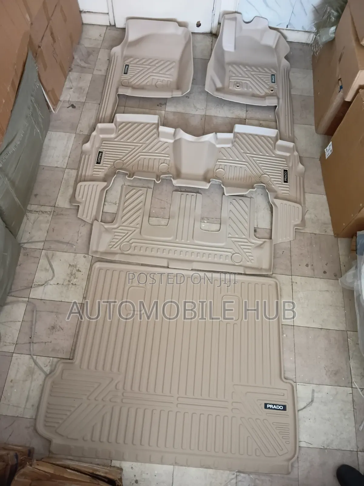 Toyota Prado LC150 Custom Beige 5D Floor Liners + Cargo Trunk Mat Set