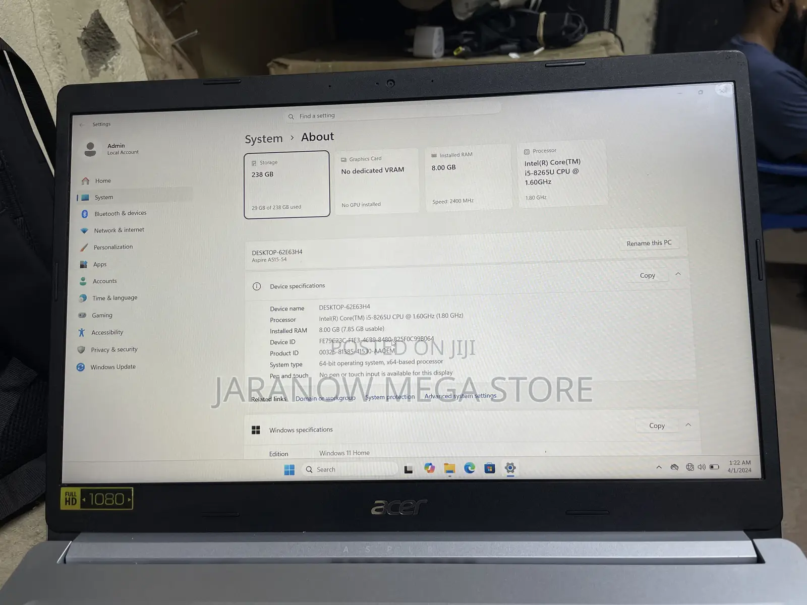 Laptop Acer Aspire A515-52 8GB Intel Core i5 SSD 256GB