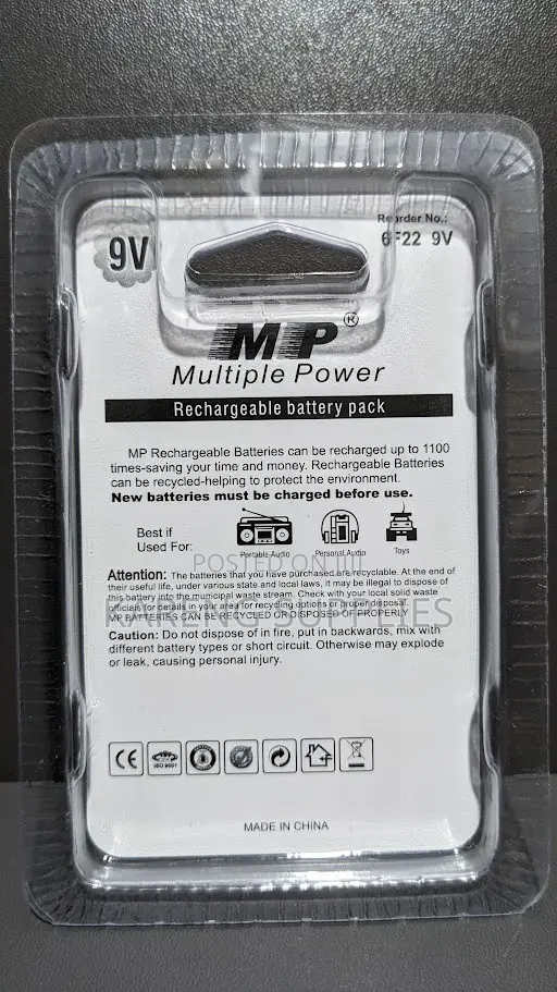 9V 300mAh Ni-Mh Rechargeable Battery