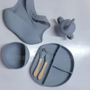 *Silicone Baby Feeding Set With Suction Plate Bowl Bib Spoon Fork Cup