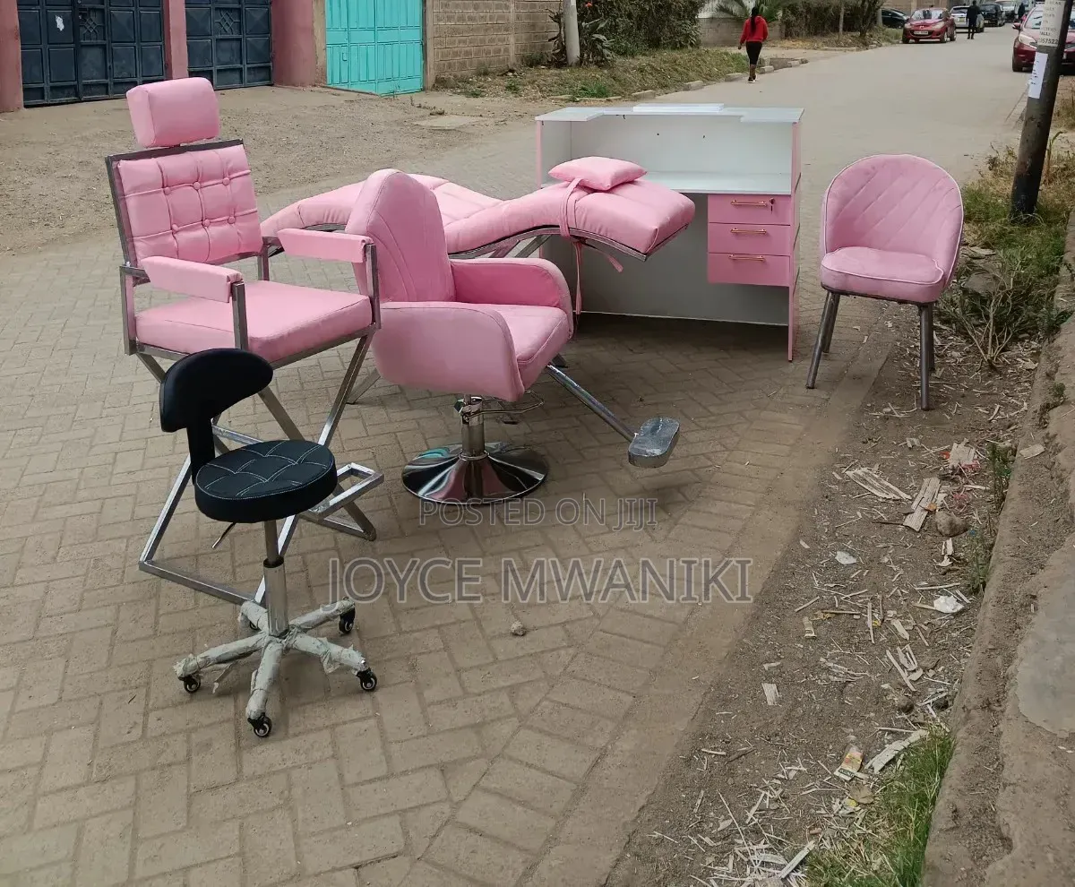 Adjustable Stool, Makeup Chair, Salon Seat, Lash Bed & Reception Desk.