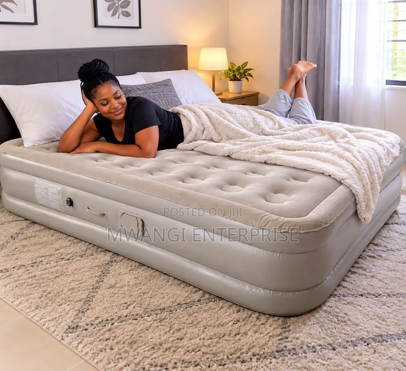 Queen Inflatable Airbed With Pump & Pillows 200x150