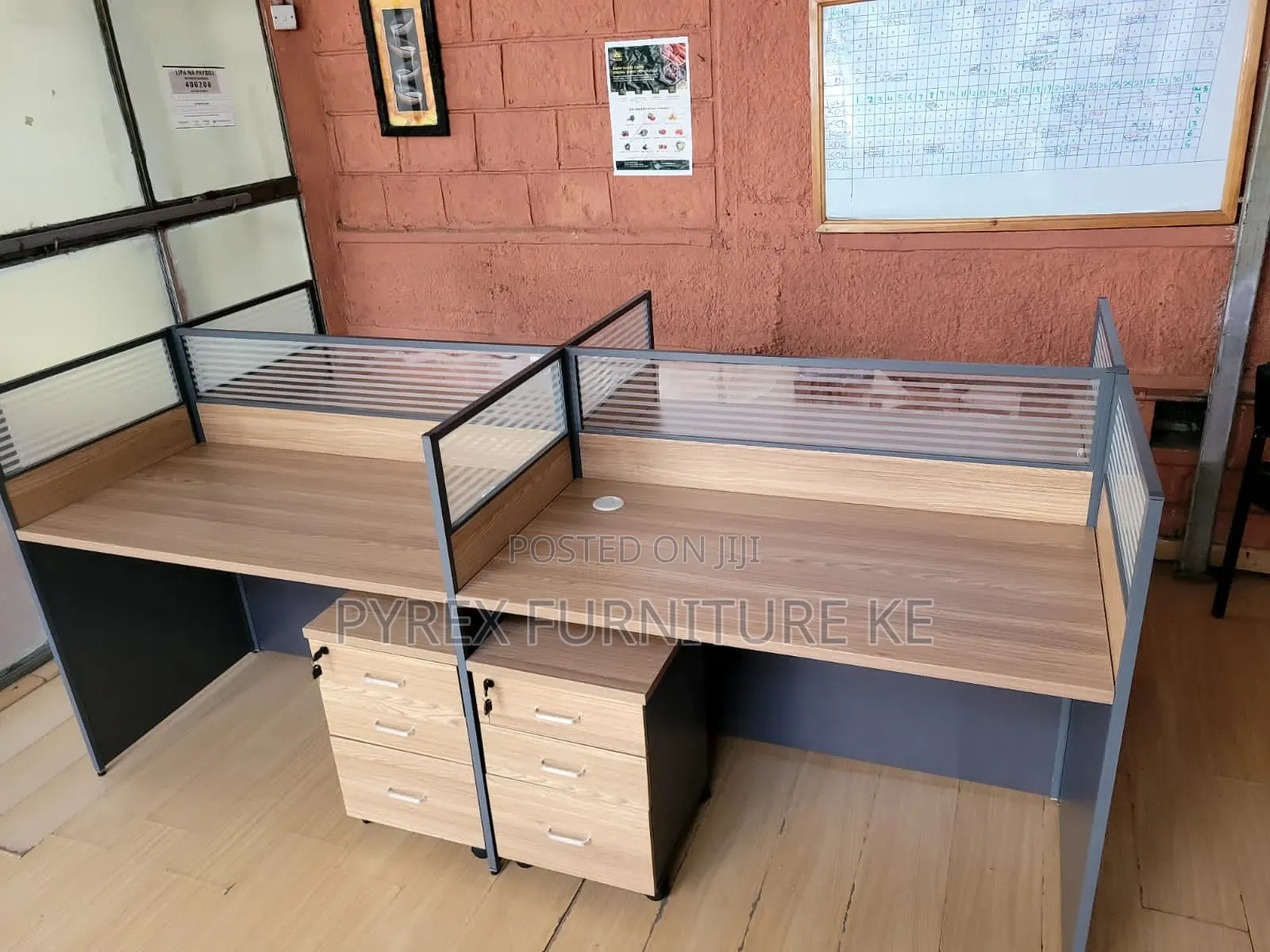 Brown 4 Seater Work Station