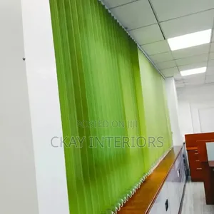 Green Plain, Blue With White Vertical Blinds