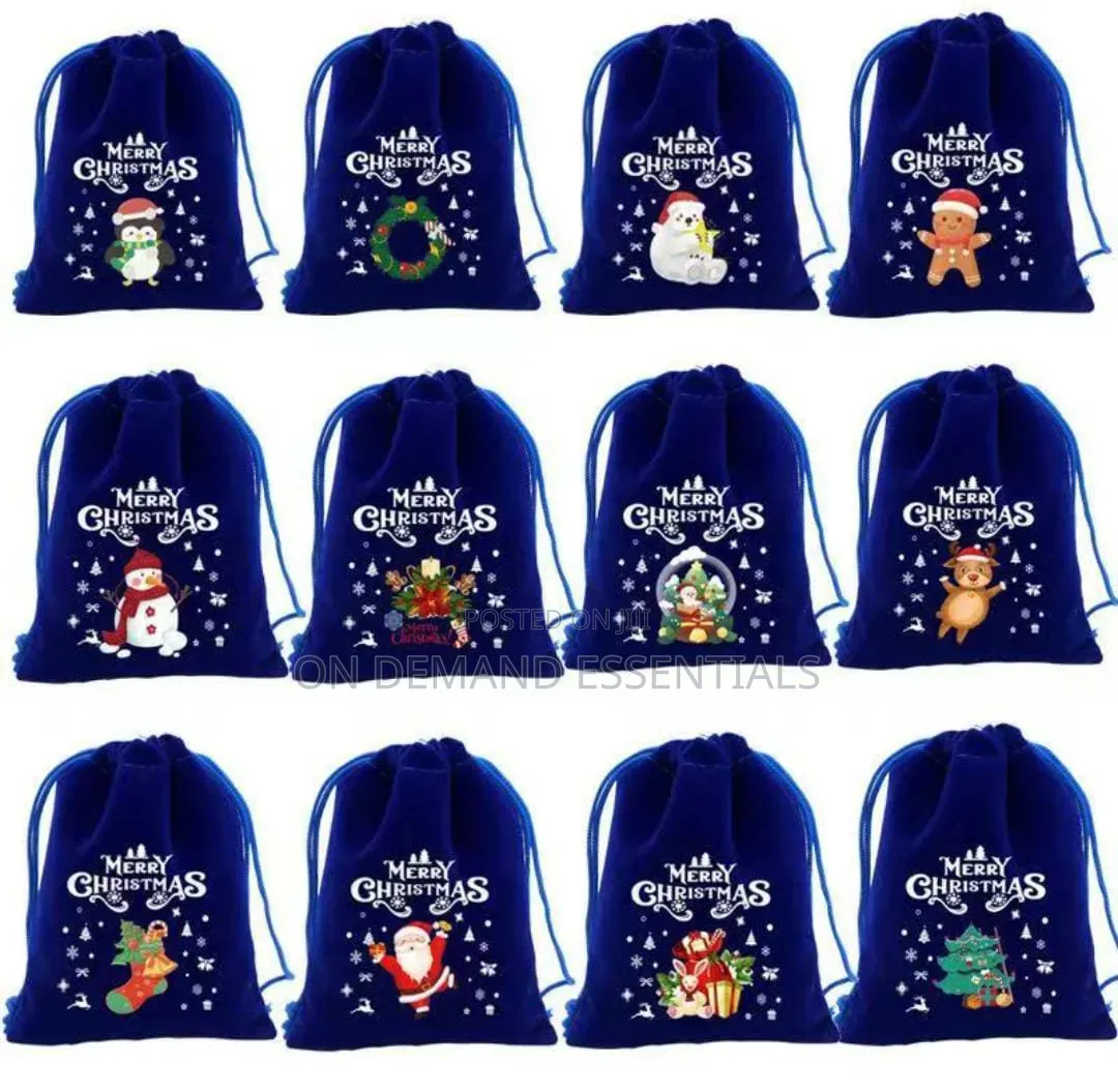 Christmas Velvet Graphics Printed Gift Pouch