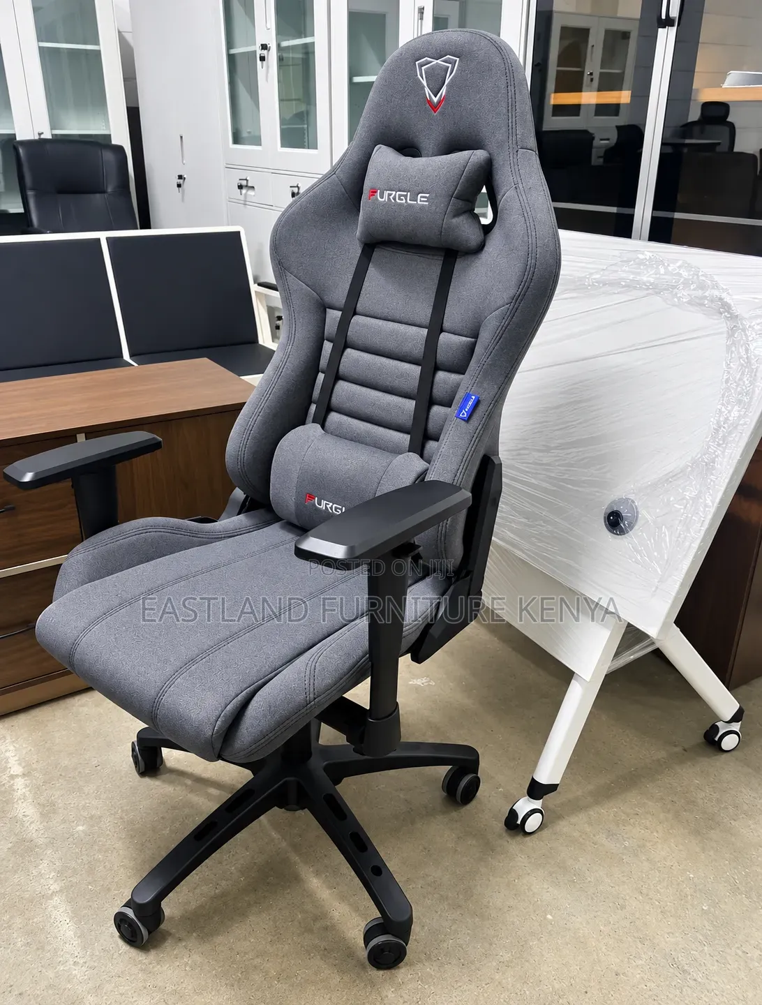 Grey Luxury Ergonomic Gaming Chair With Headrest and Lumbar Support