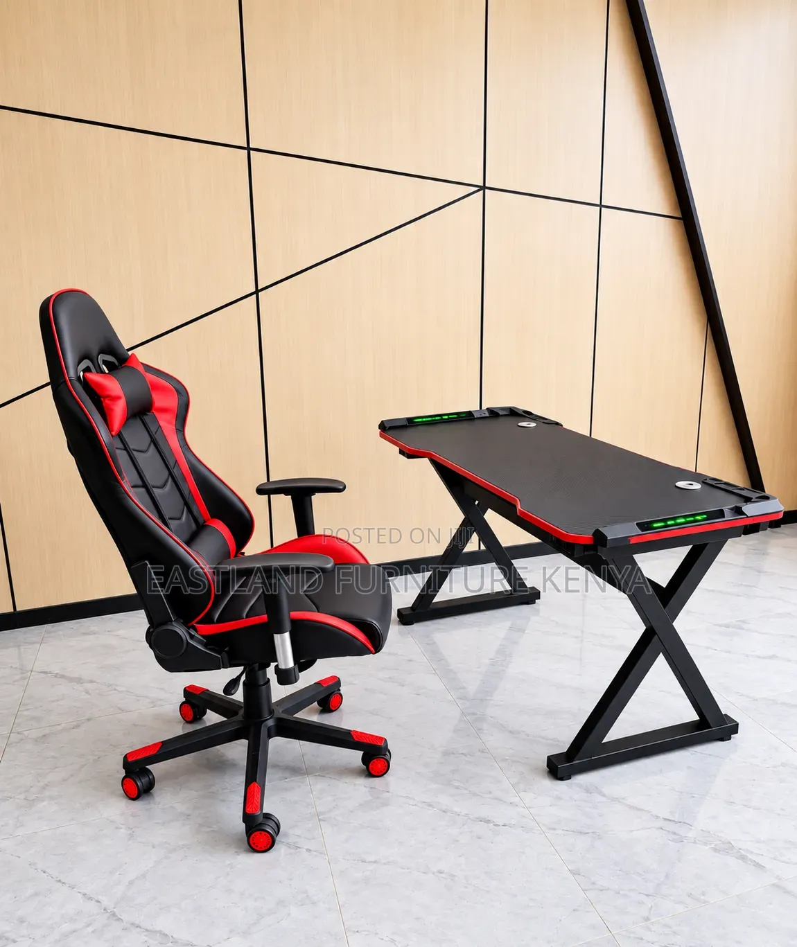 Black and Red Gaming Desk and Ergonomic Gaming Chair Set