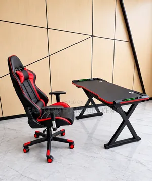 Black and Red Gaming Desk and Ergonomic Gaming Chair Set