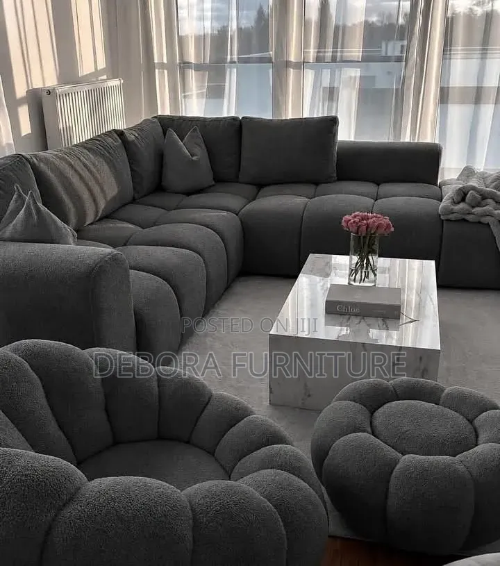 Modern Charcoal Grey Bubble Modular Corner SofaSet,PumpkinAccent Chair