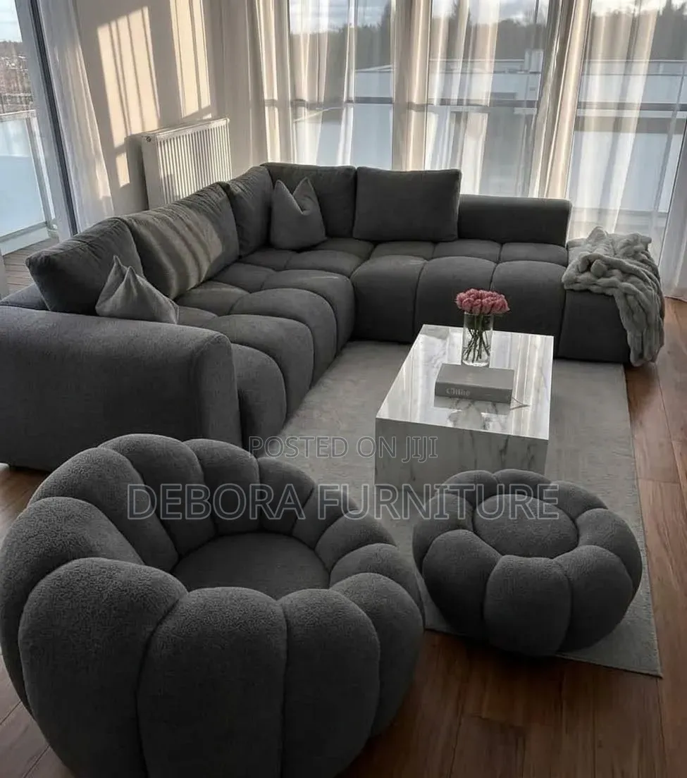 Modern Charcoal Grey Bubble Modular Corner SofaSet,PumpkinAccent Chair