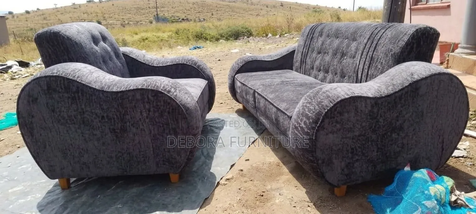 Modern Charcoal Grey Textured Sofa Set (3 Seater + 1 Seater Armchair)