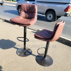 Brown Leather Bar Stool Chairs With Black Base