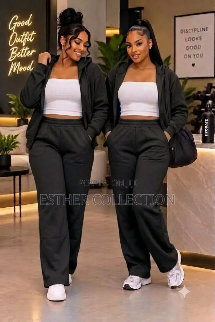 Zip-Up Hoodie and Wide Leg Sweatpants Set
