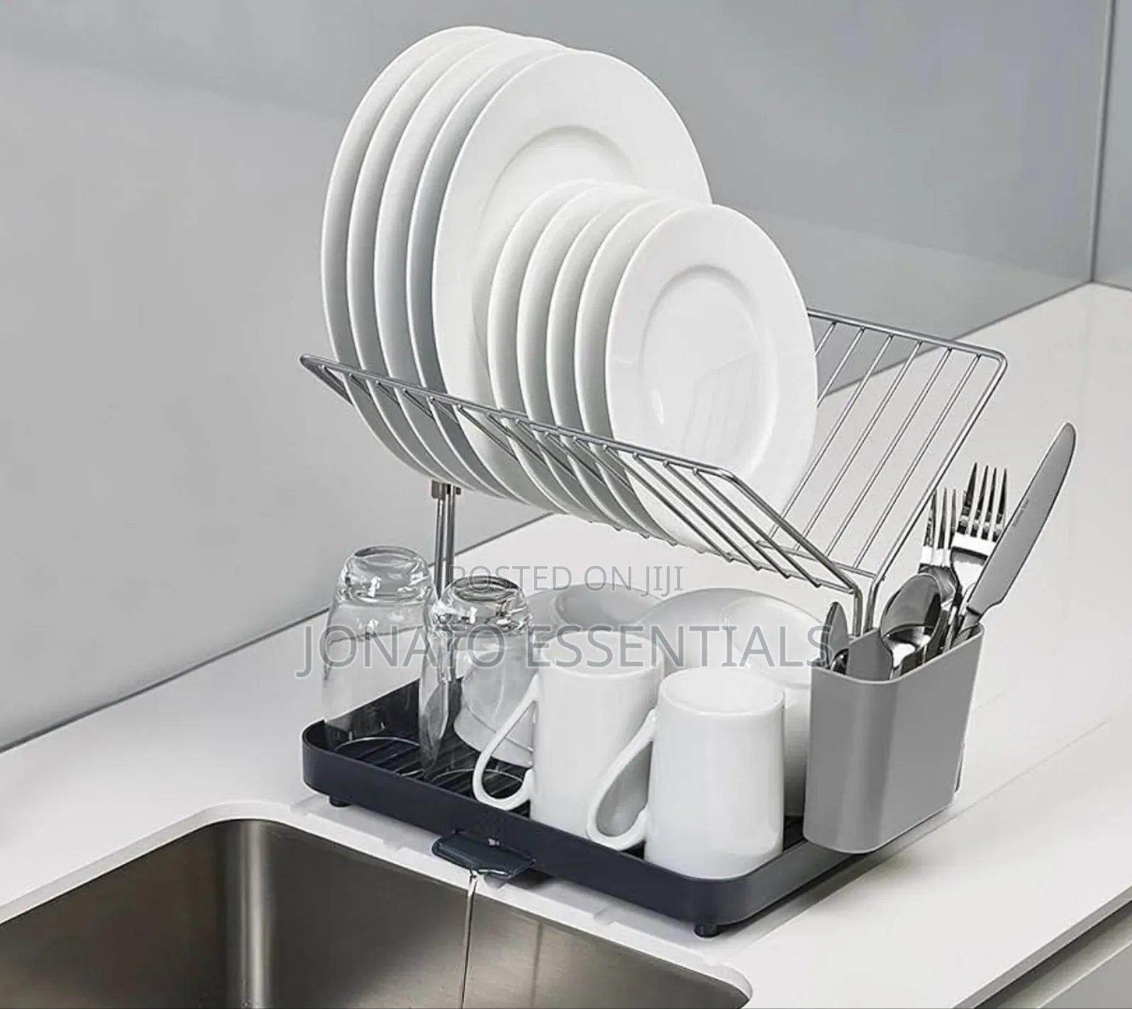2 Tier Self Draining Dish Rack Compact Stainless Steel Drying Rack