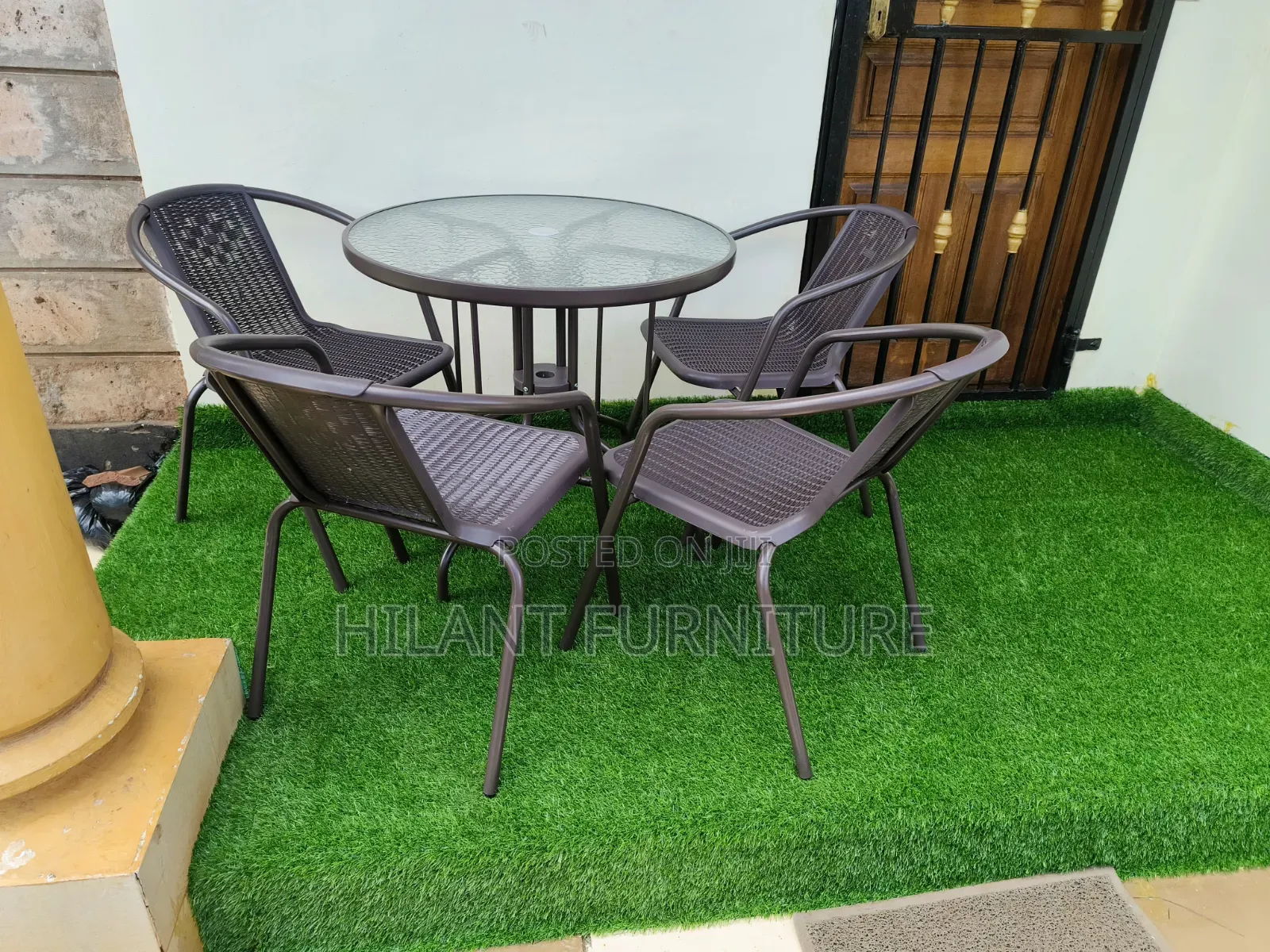 Brown 4 Seater Outdoor Set With Round Table