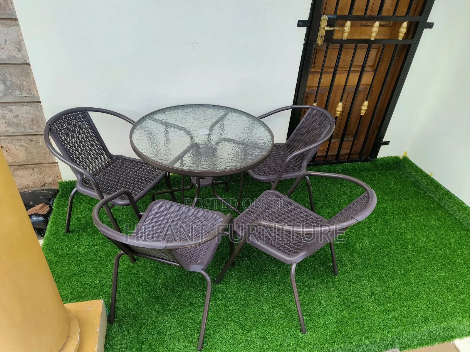 Brown 4 Seater Outdoor Set With Round Table
