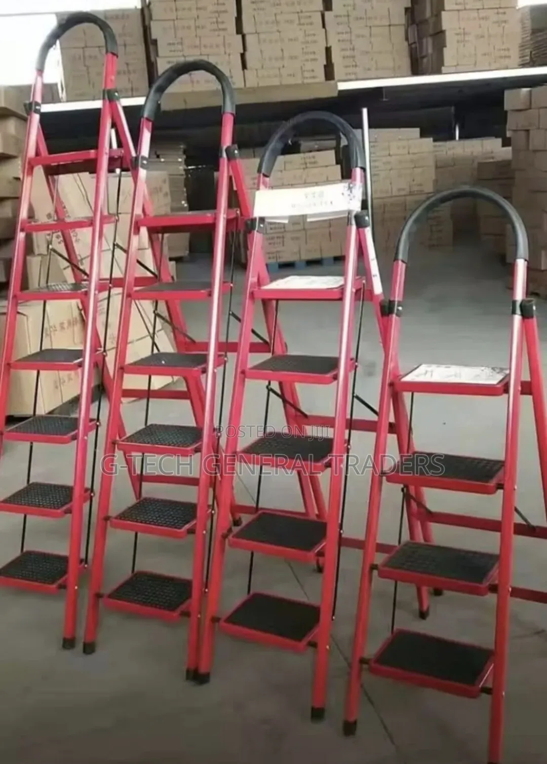Heavy-Duty Steel Folding Step Ladders With Wide Anti-Slip Treads