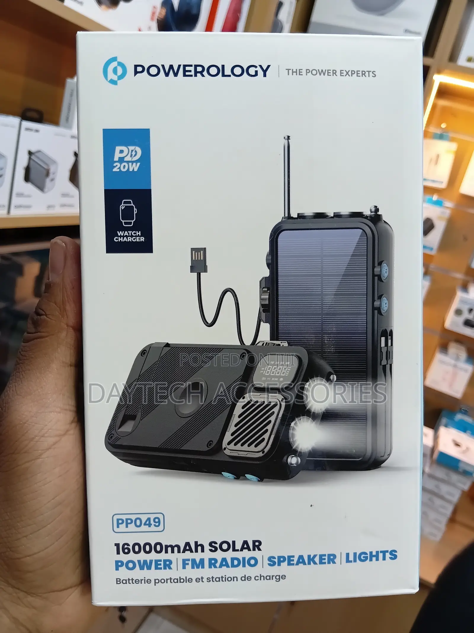 Powerology 16000mAh Solar Power Bank With FM Radio Speaker.