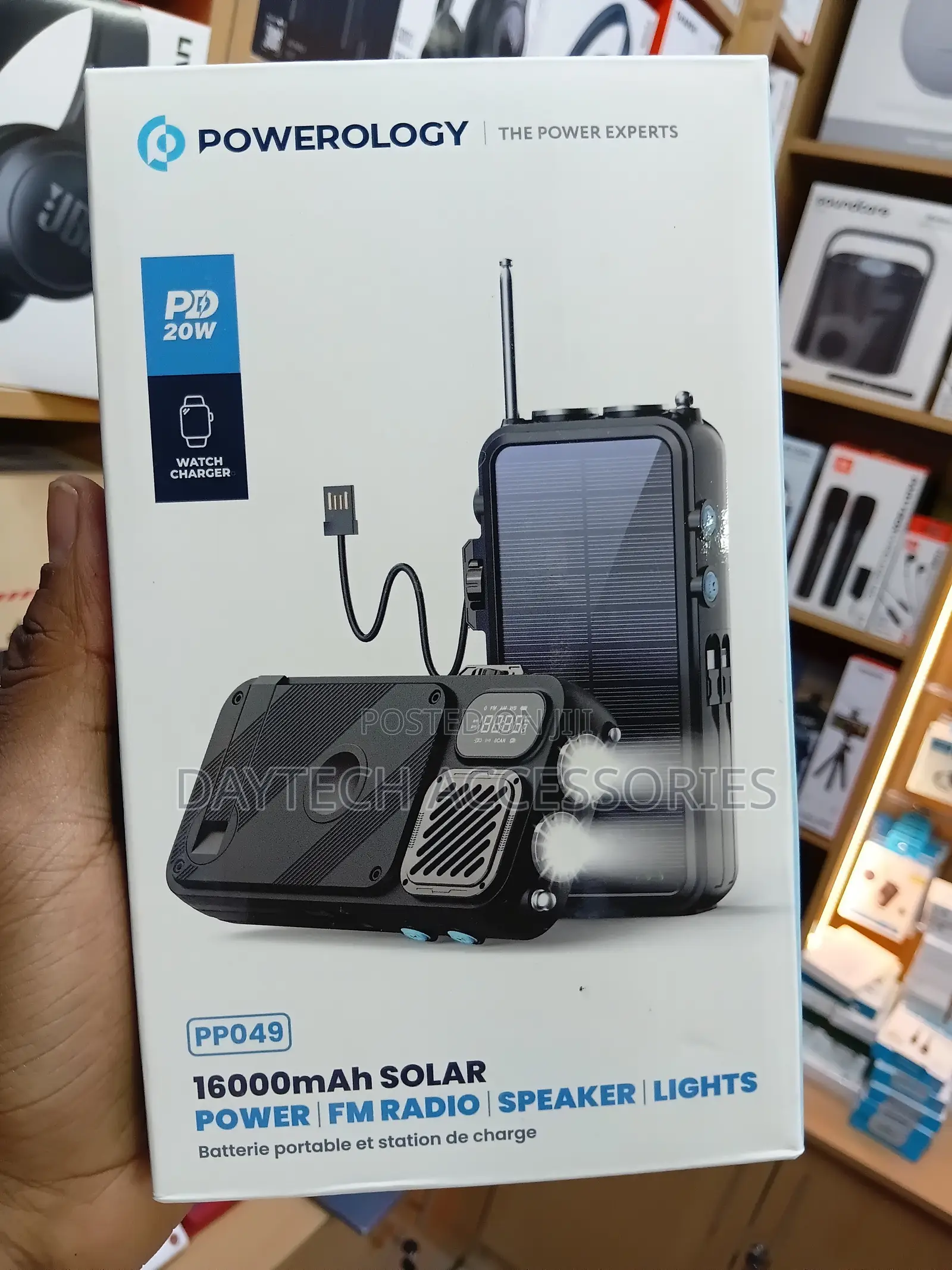 Powerology 16000mAh Solar Power Bank With FM Radio Speaker.
