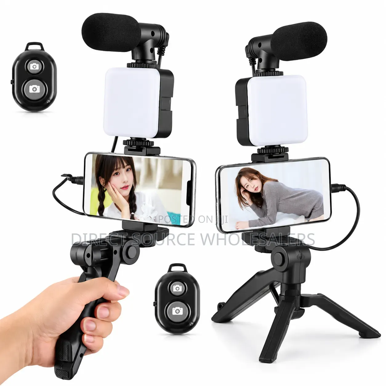 Smartphone Vlogging Kit With Microphone, LED Light & Tripod